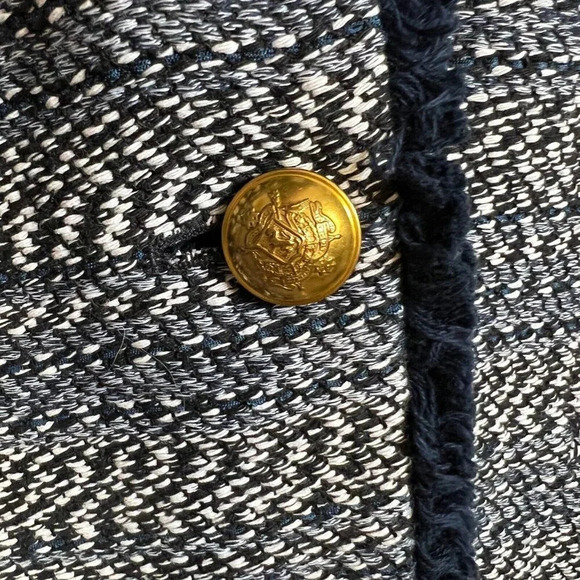 J. Crew Lady Jacket Blazer Size 2 Blue Tweed Fringe Trim Preppy Work Career - Picture 7 of 14